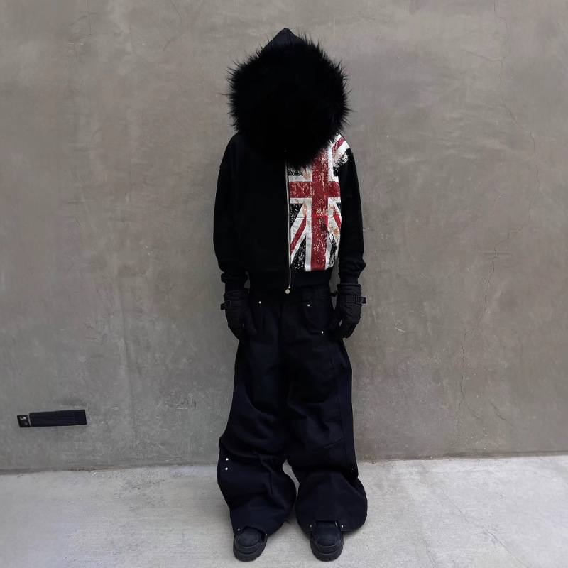 Women'S Fashion Uk 2025 - Jaket Hoodie Wanita Hitam Berkerah Bulu