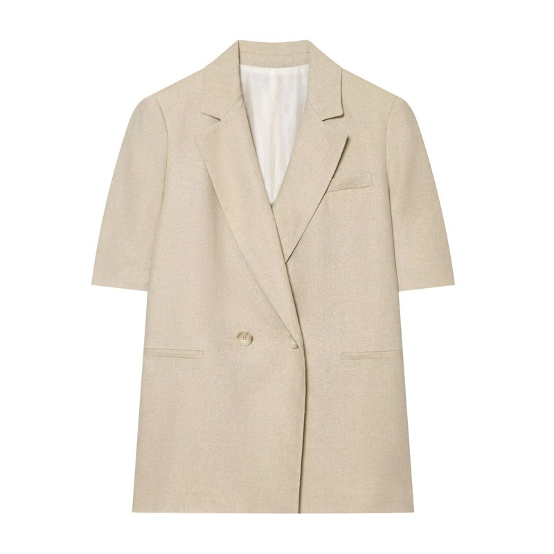 Blazer Women Oversized - Blazer Lengan Pendek Berbahan Campuran Linen