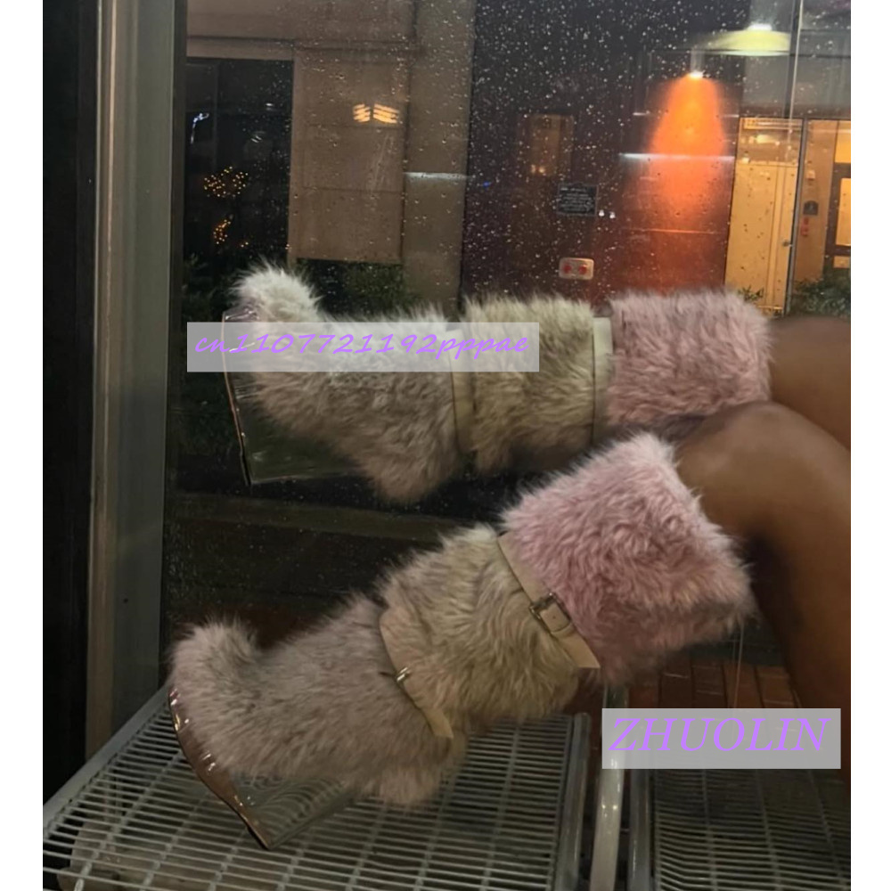 Women'S Fashion Trends - Sepatu Bot Wedge Transparan Berbulu Musim