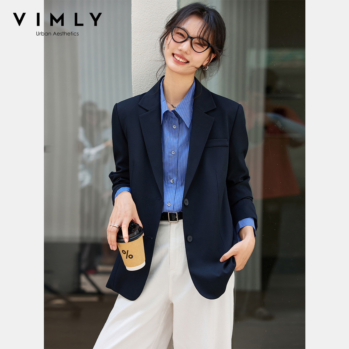 Blazer Women Oversized - Jaket Wanita VIMLY Biru Dongker Musim