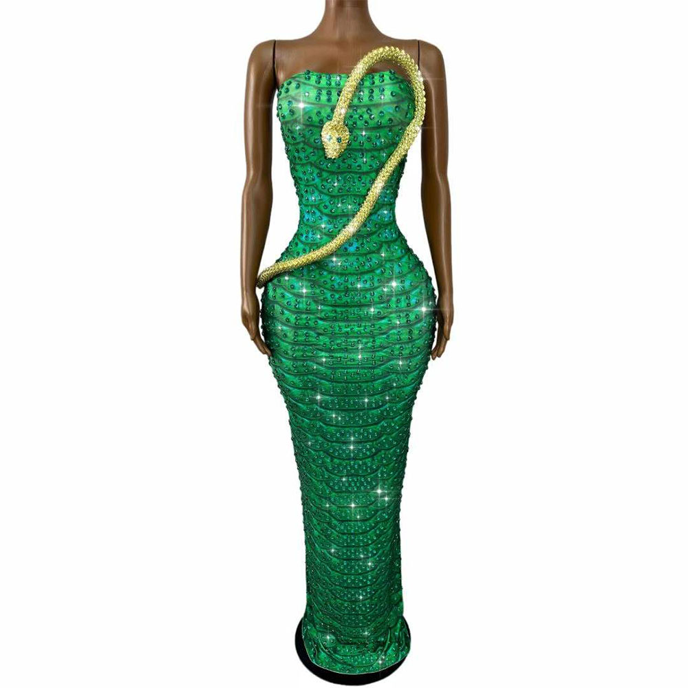 Women Fashion Designer Dresses Photos - Gaun tabung desain ular berhias berlian