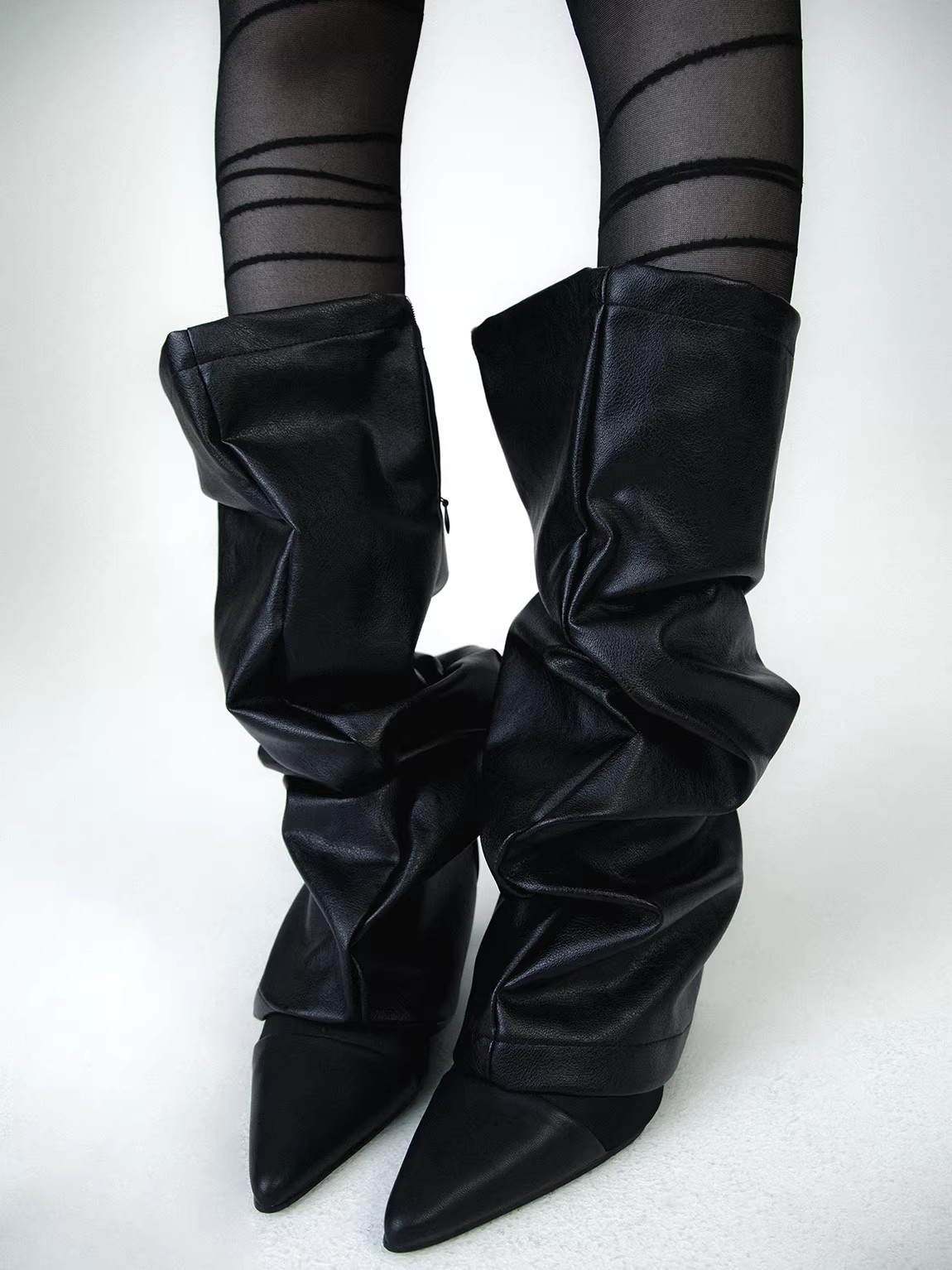 Women'S Fashion Leggings - Kaus Kaki Selutut Kulit PU Wanita