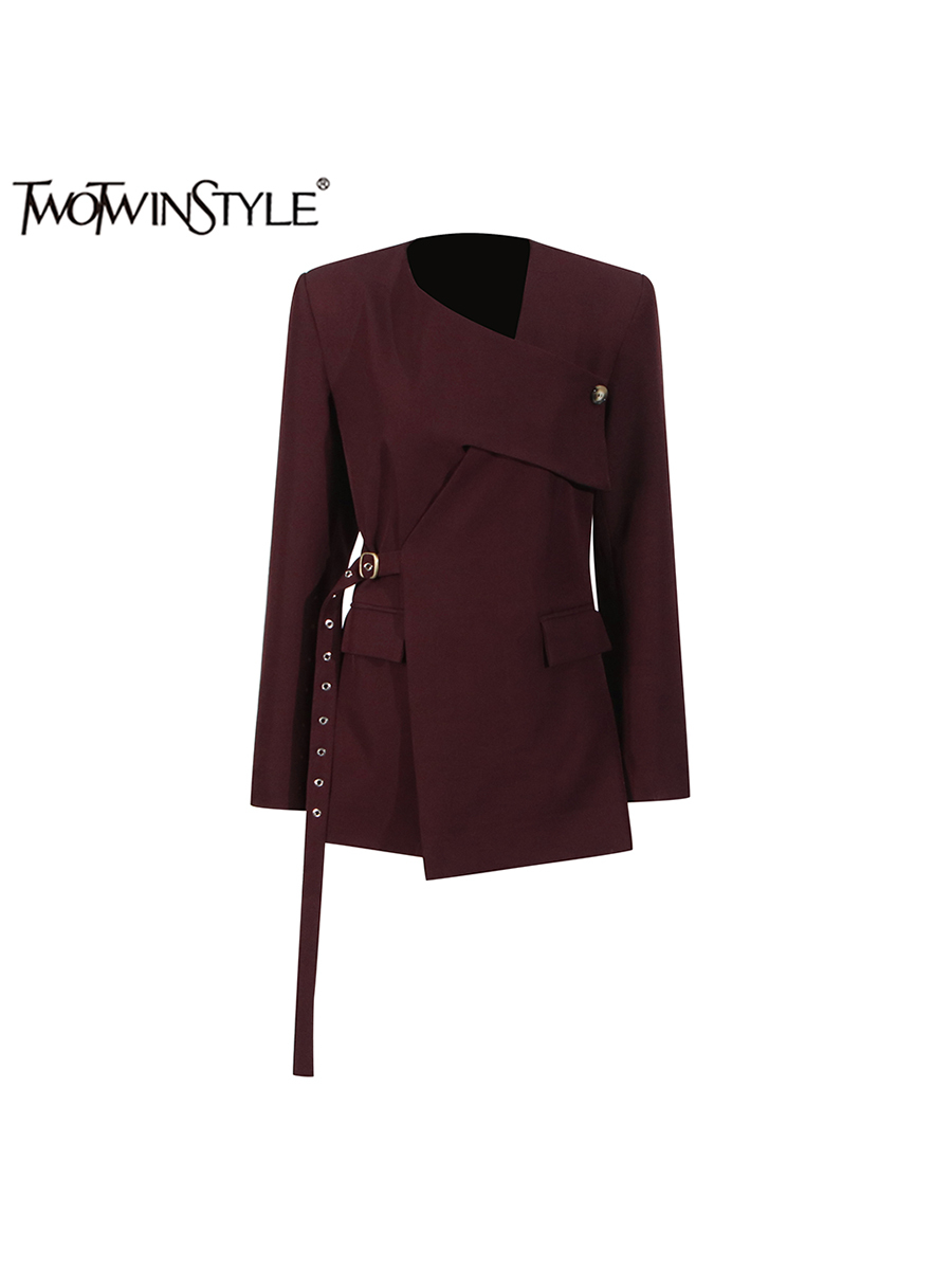 Blazer Women Oversized - TWOTWINSTYLE Blazer asimetris untuk wanita, Blazer