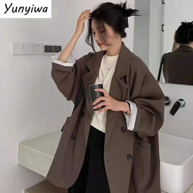 Blazer Women Oversized - Blazer cokelat Vintage wanita, jaket kasual