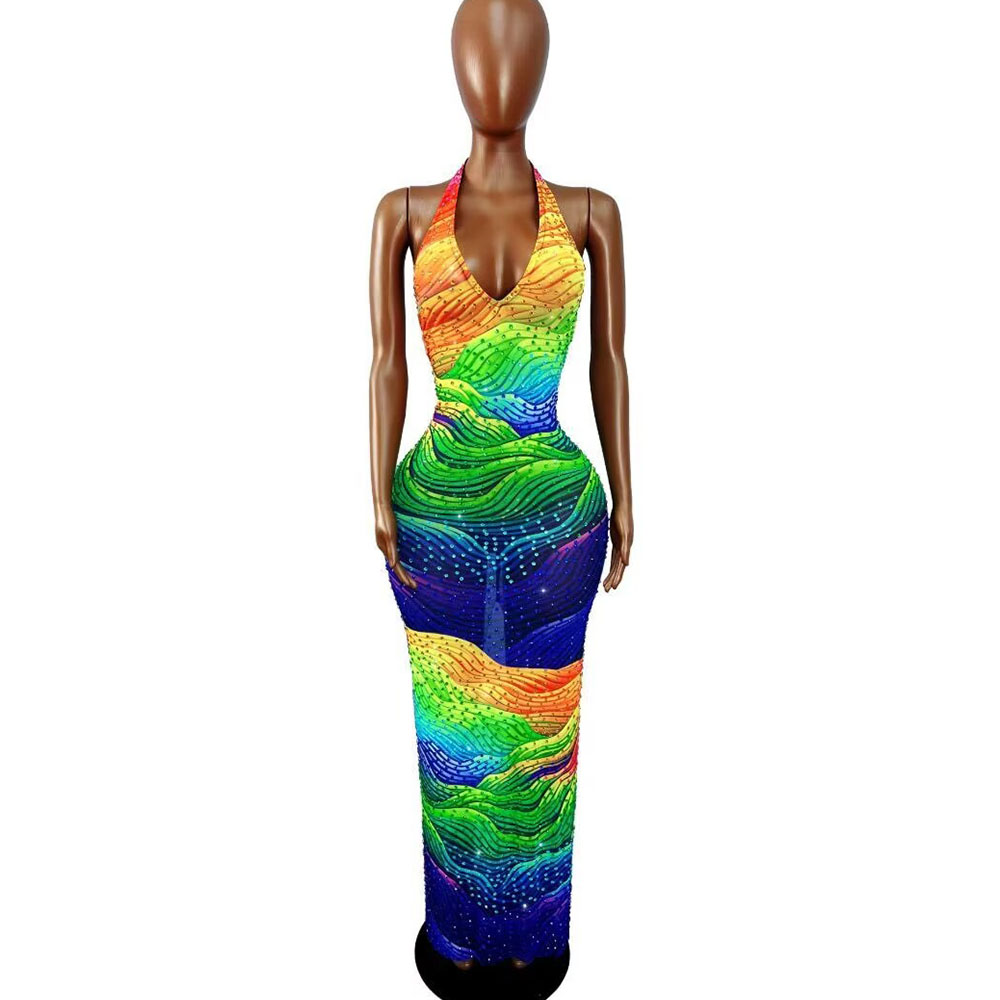Women Fashion Designer Dresses Photos - Gaun Pesta Berhias Rhinestone Berkilauan dengan