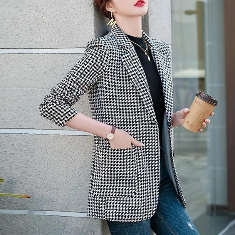 Setelan kerah panjang kotak-ko - Blazer Women Oversized ulasan dan harga