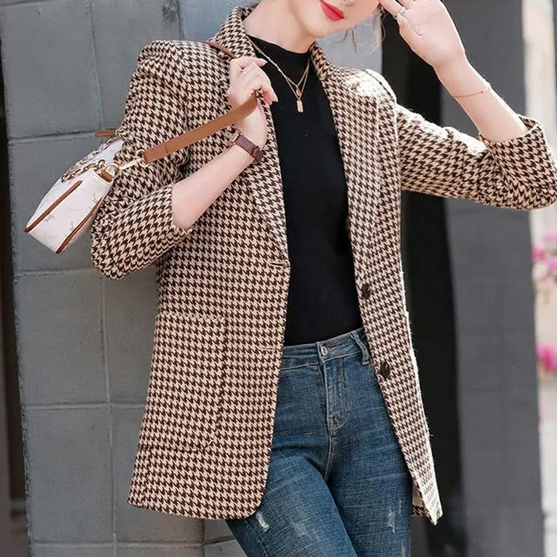 Setelan kerah panjang kotak-ko - Blazer Women Oversized ulasan dan harga