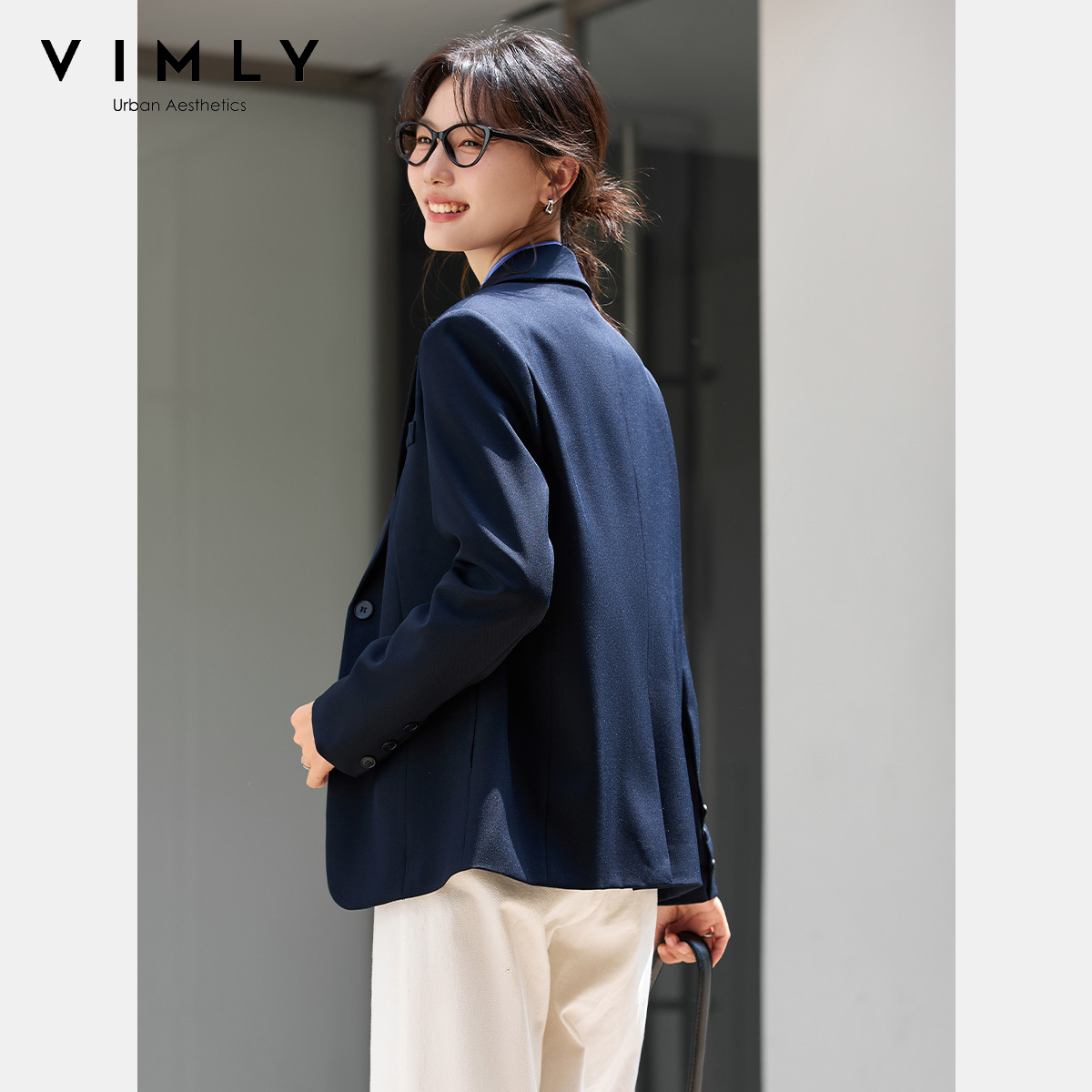 Jaket Wanita VIMLY Biru Dongke - Blazer Women Oversized ulasan dan harga