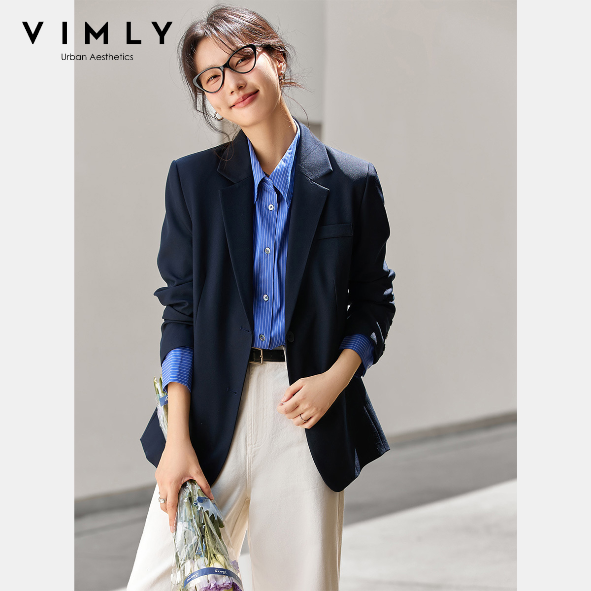 Jaket Wanita VIMLY Biru Dongke - Blazer Women Oversized ulasan dan harga