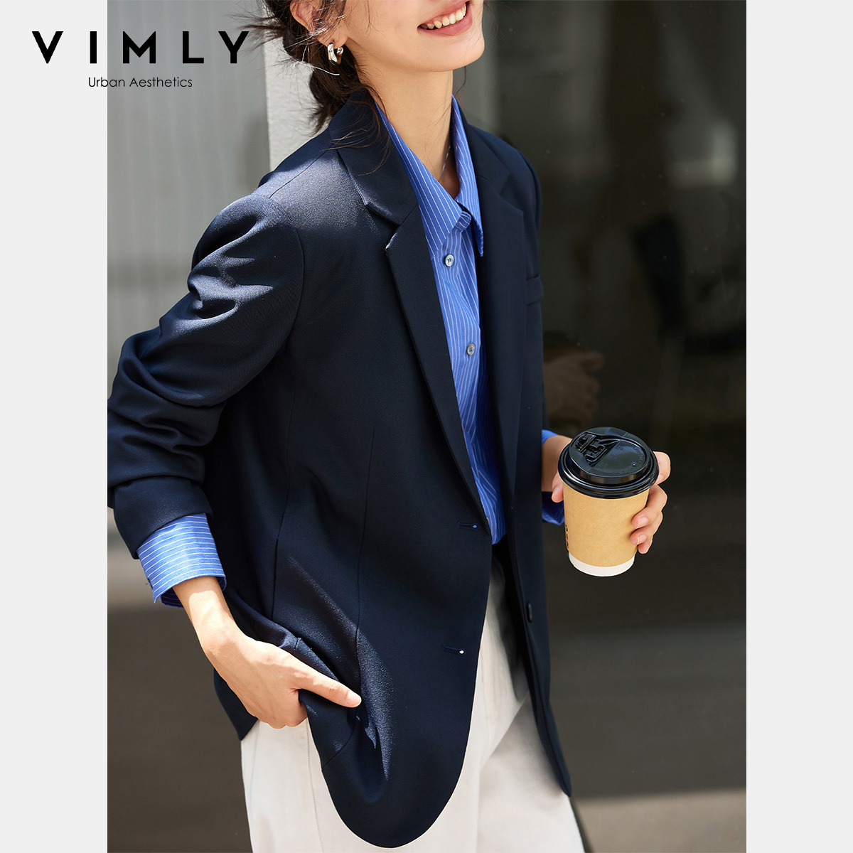 Jaket Wanita VIMLY Biru Dongke - Blazer Women Oversized ulasan dan harga