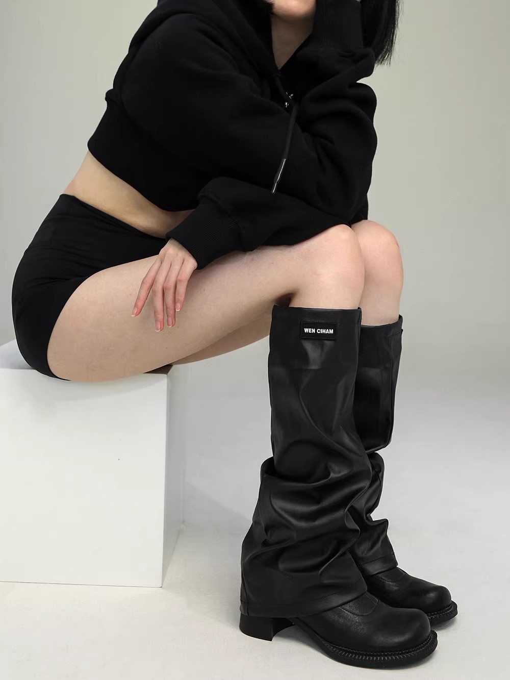 Kaus Kaki Selutut Kulit PU Wan - Women'S Fashion Leggings ulasan dan harga