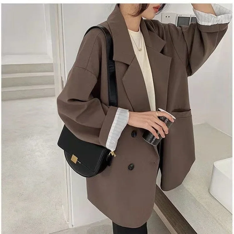 Blazer cokelat Vintage wanita, - Blazer Women Oversized ulasan dan harga